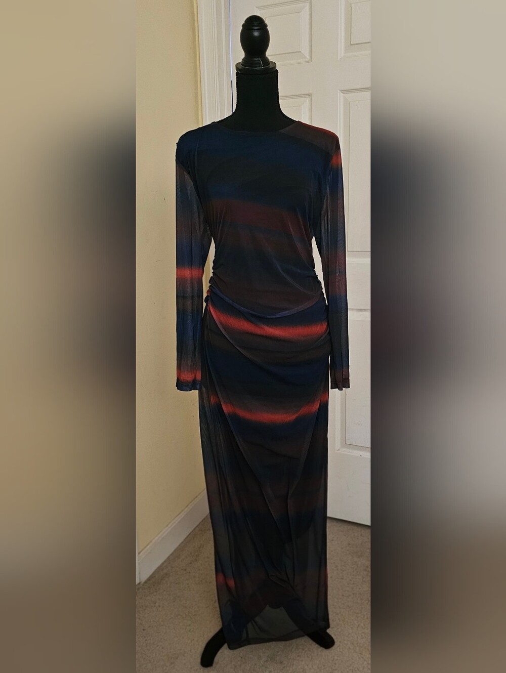 Rebdolls Navy and Red Ombre Long Sleeve Midi Dress
